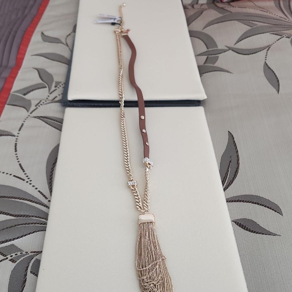 White House Black Market Gold Chain Tassel Necklace